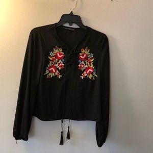 Haute Rogue Black Blouse with floral embroidery S